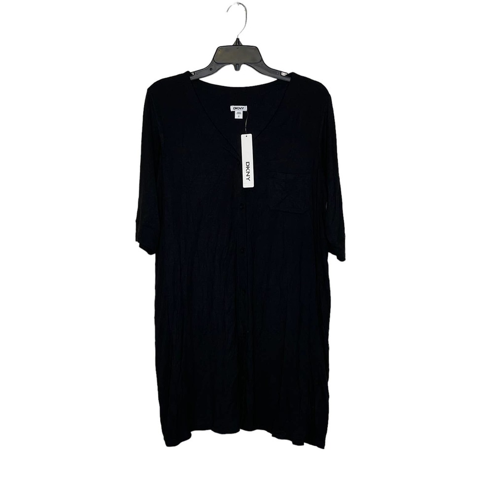 DKNY Shirt Dress Size Small‎ Black Button Up Womens Stretch Blend 3/4 Sleeve